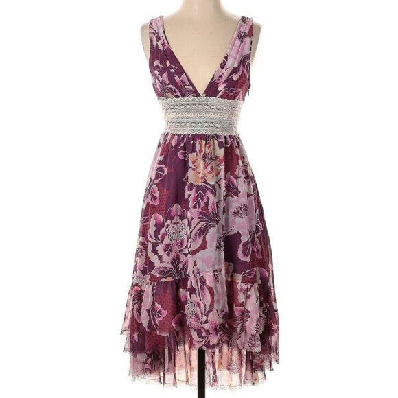 Free People Floral High Low Size 10 Pink Purple Dress - Picture 2 of 7